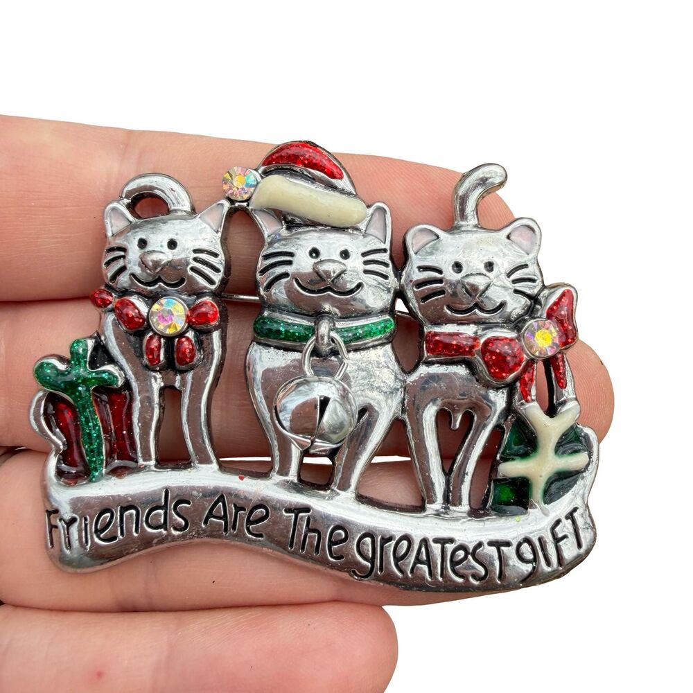 Vintage Jewelry Christmas Cat Brooch Christmas Jewelry Friends are the greatest